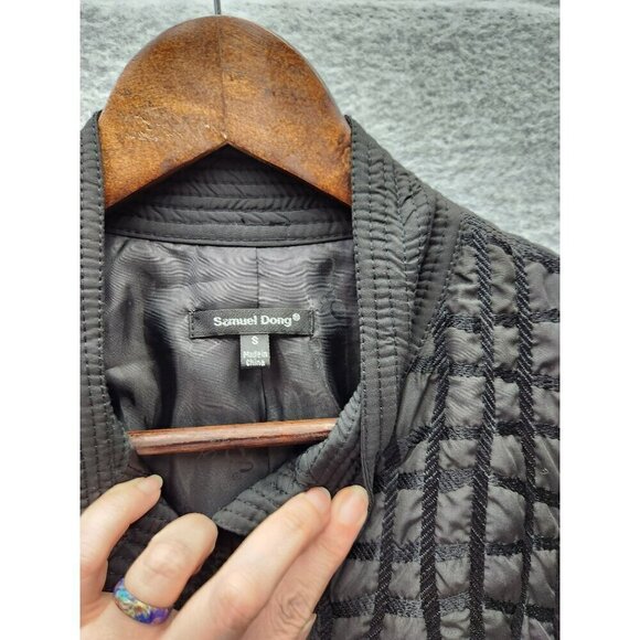 Samuel Dong Womens Black Quilted Jacket Size S Button Closure Made In China - Picture 2 of 5